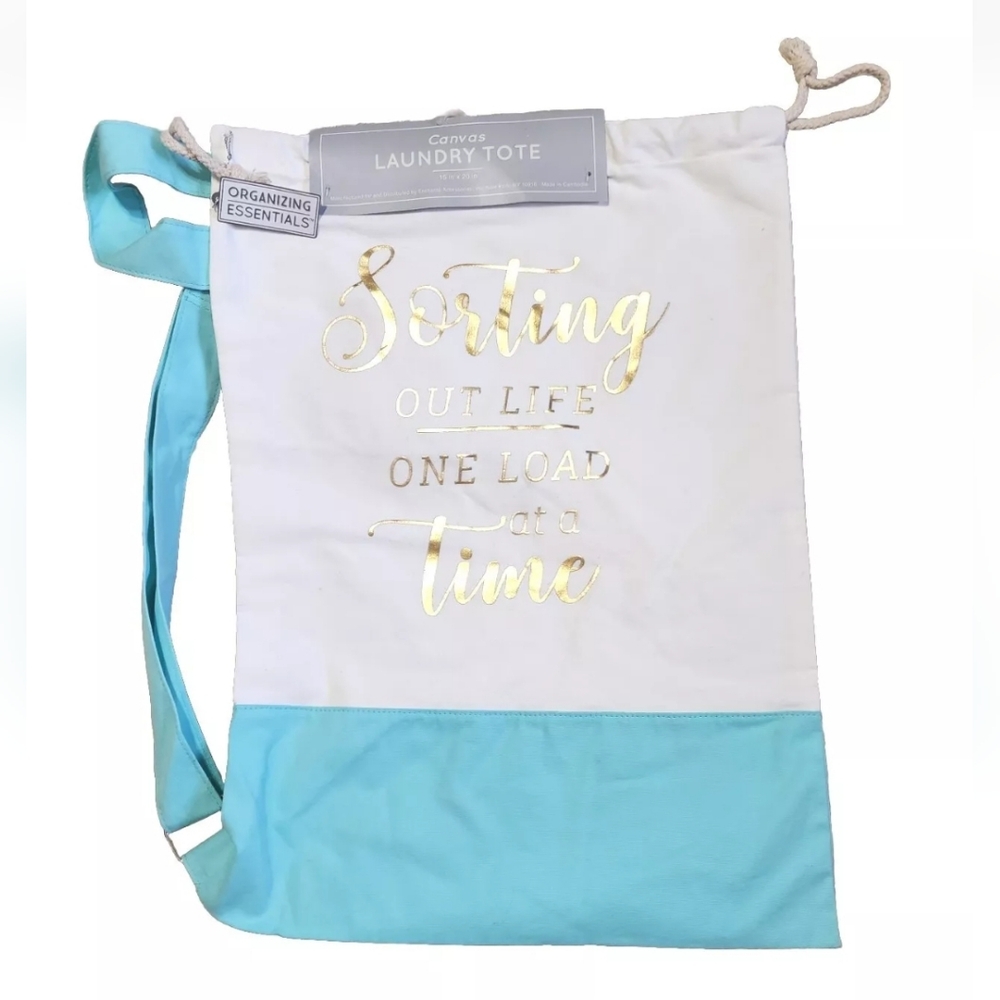 Canvas Laundry Clothes Tote 15 x 20" Adjustable Shoulder Strap Drawstring NWT